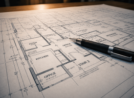 Detaillierter Architekturplan auf Lichttisch 4